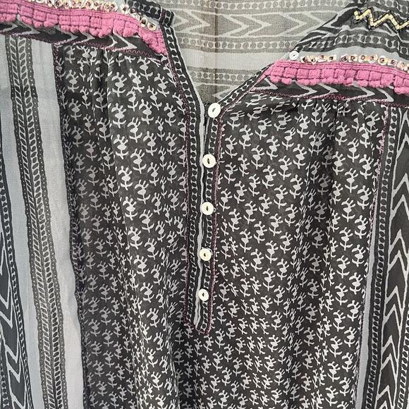 Free People "Feather in the Wind" Sheer Boho Airy Embellished Tunic Size S - Picture 4 of 9
